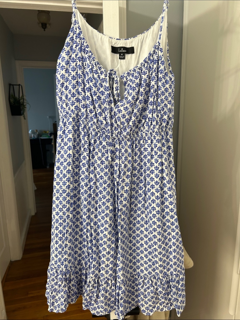 Lulu's White and Blue Floral Tie-Front Mini Dress